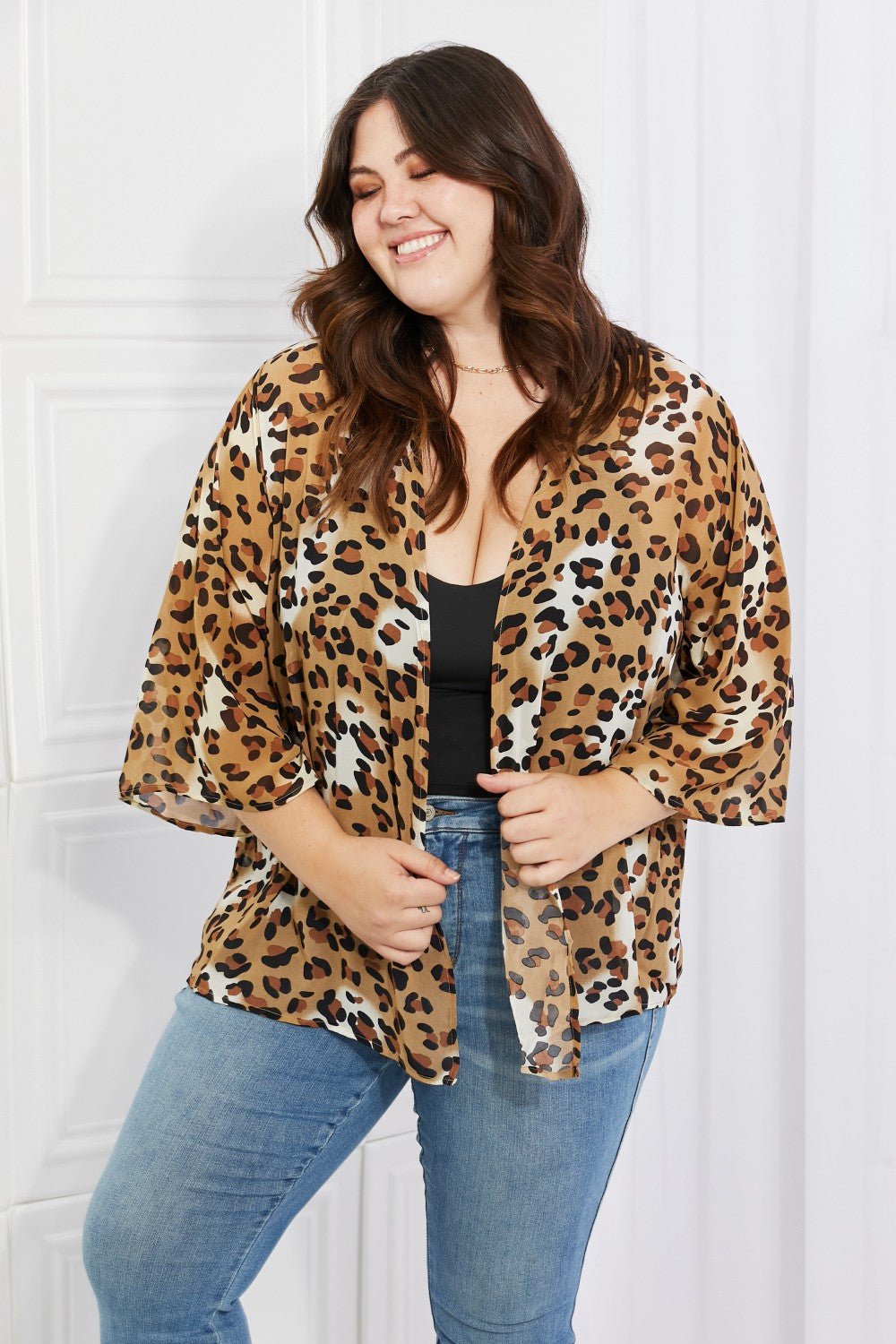 Melody - Animal Print Kimono in Camel