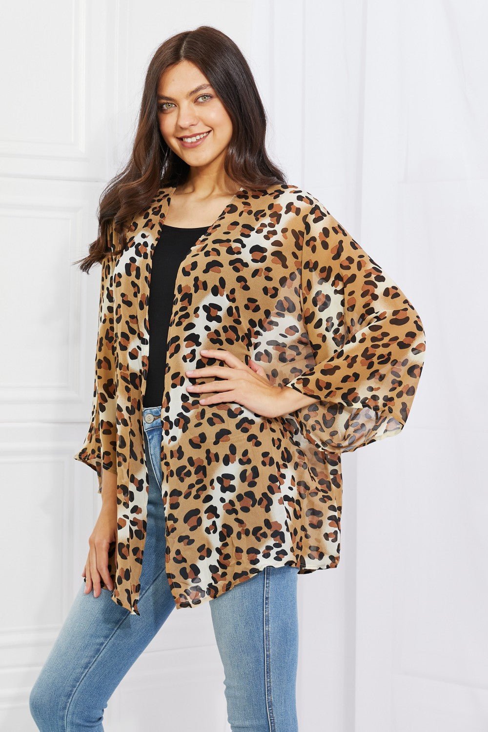 Melody - Animal Print Kimono in Camel