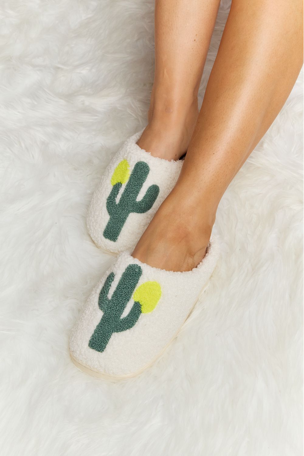 Melody - Cactus Plush Slide Slippers in Ivory