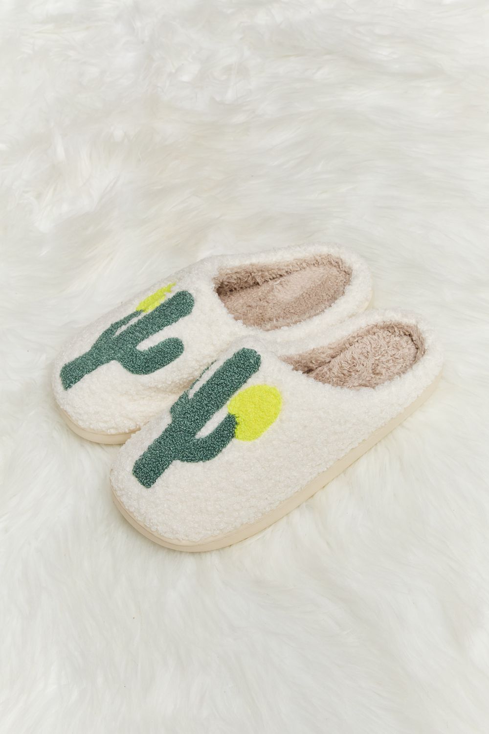 Melody - Cactus Plush Slide Slippers in Ivory