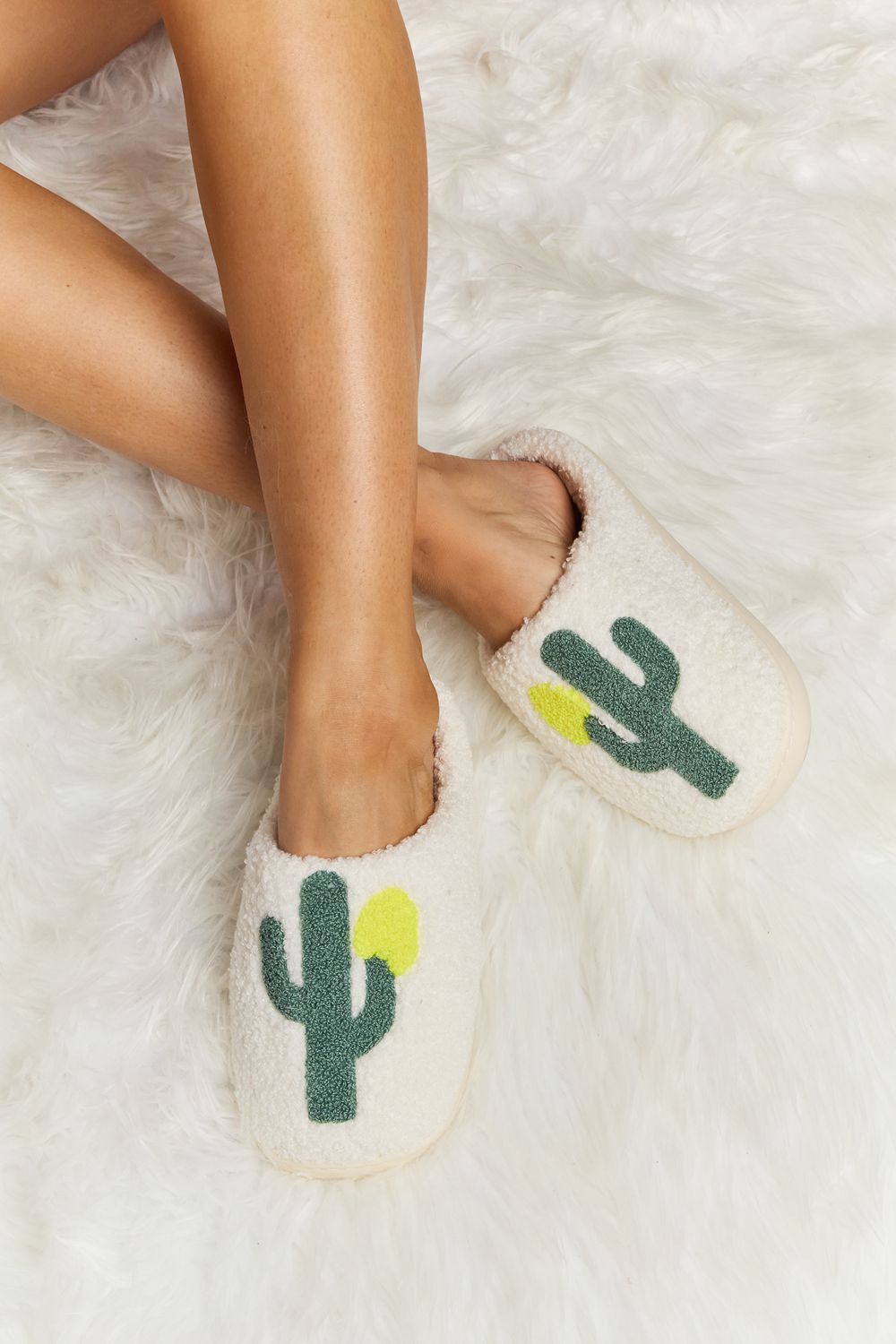 Melody - Cactus Plush Slide Slippers in Ivory