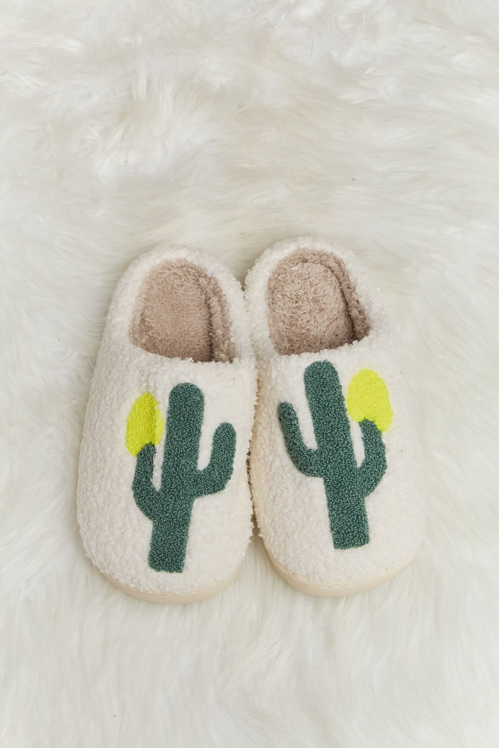 Melody - Cactus Plush Slide Slippers in Ivory