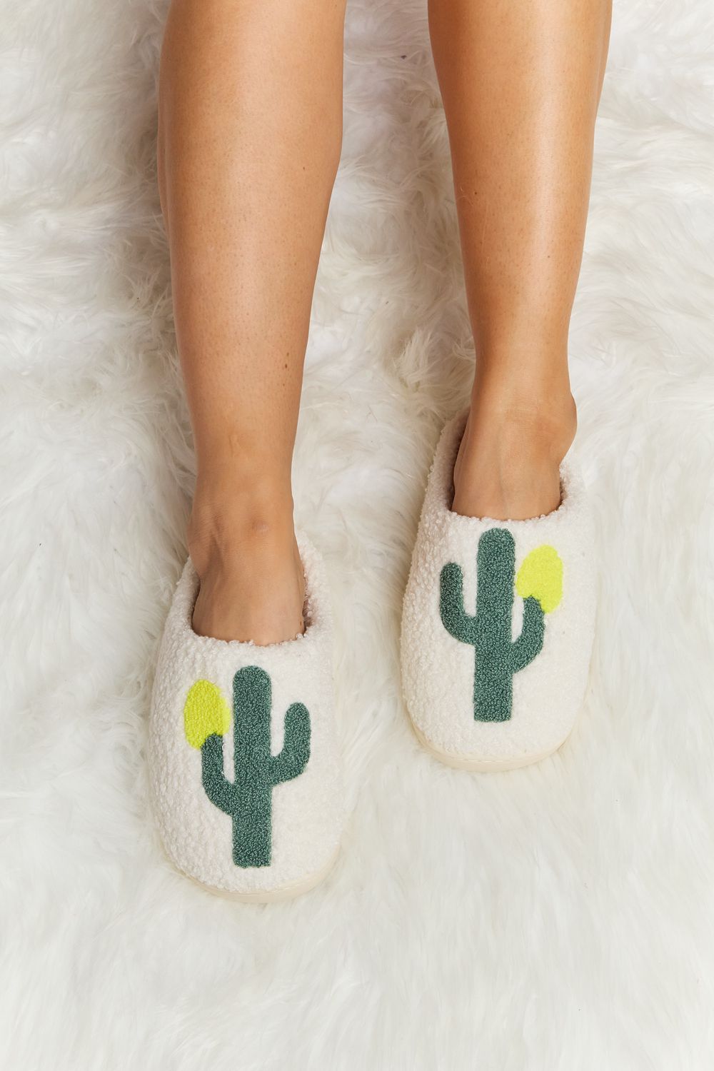 Melody - Cactus Plush Slide Slippers in Ivory