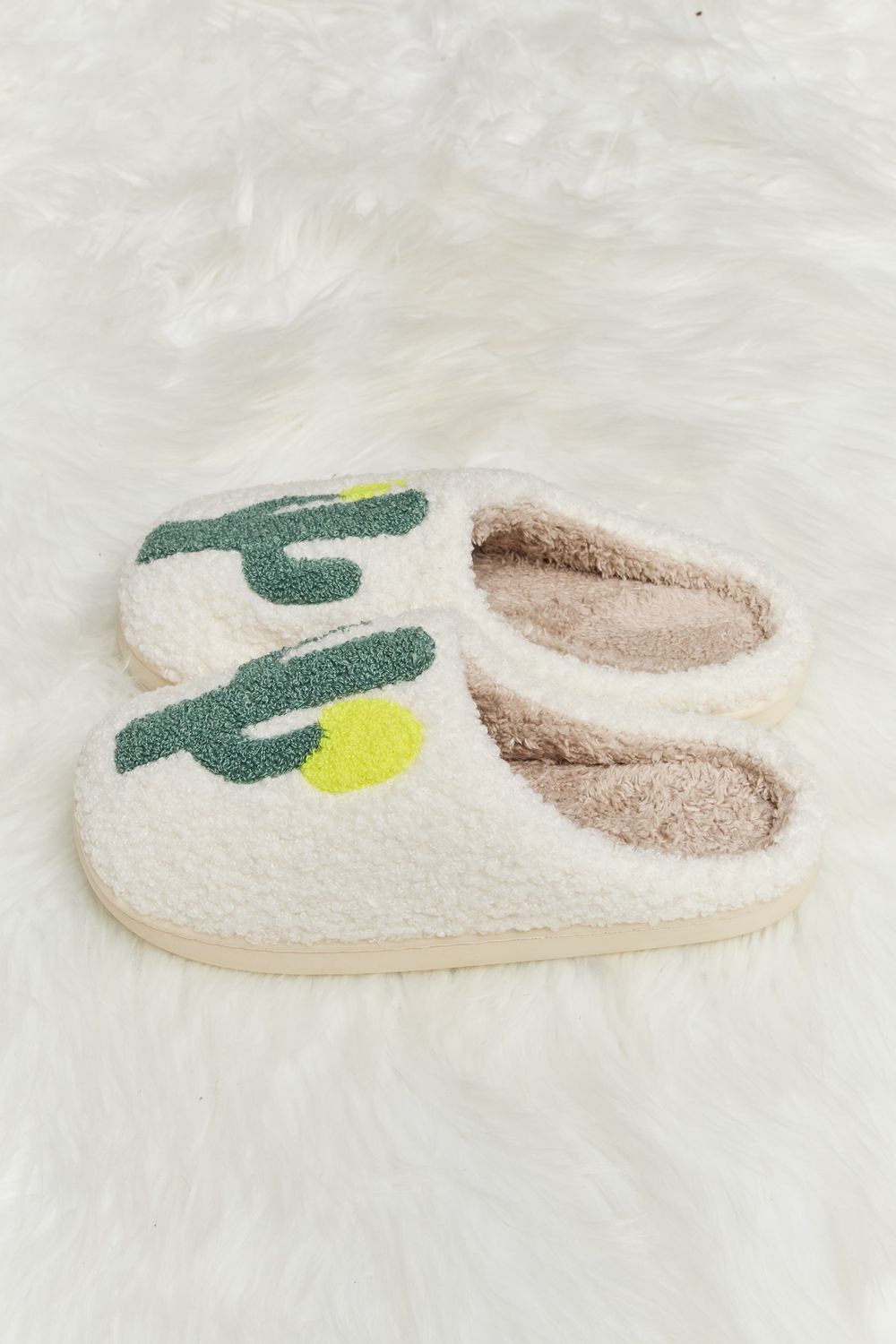 Melody - Cactus Plush Slide Slippers in Ivory