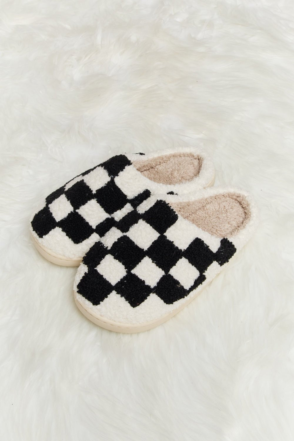 Melody - Checkered Print Plush Slide Slippers