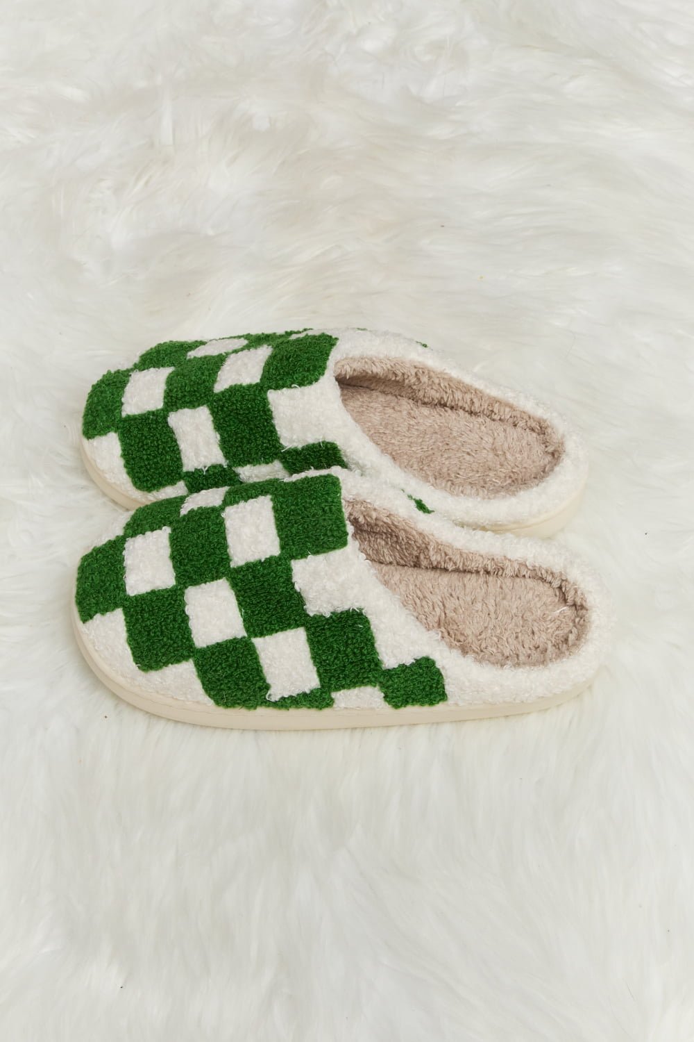 Melody - Checkered Print Plush Slide Slippers