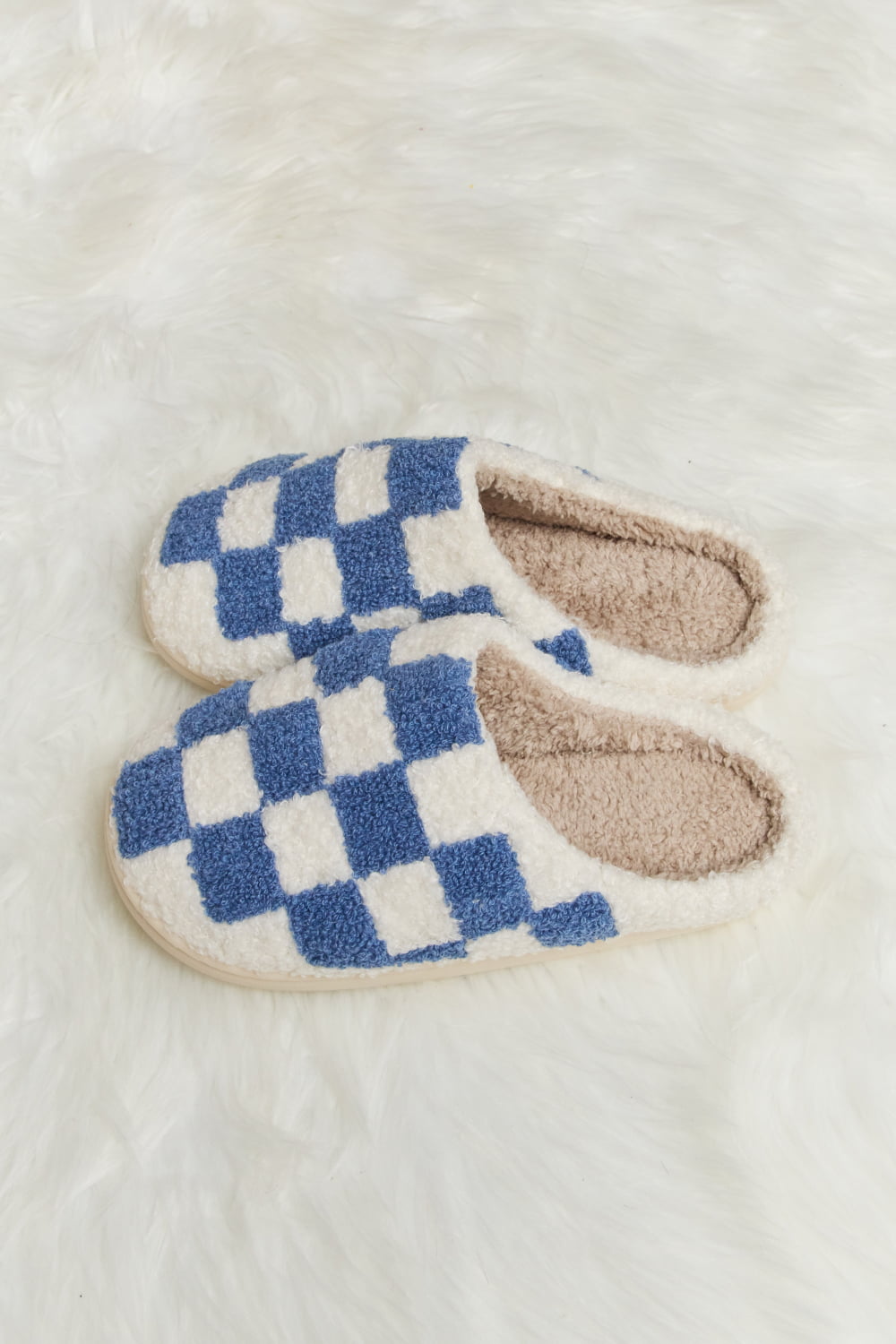 Melody - Checkered Print Plush Slide Slippers