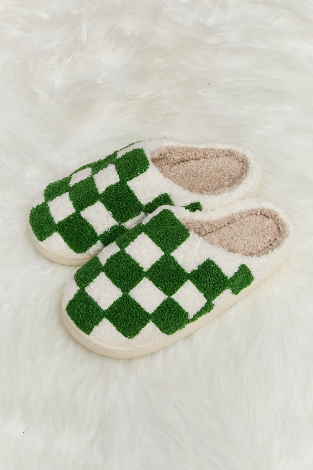 Melody - Checkered Print Plush Slide Slippers