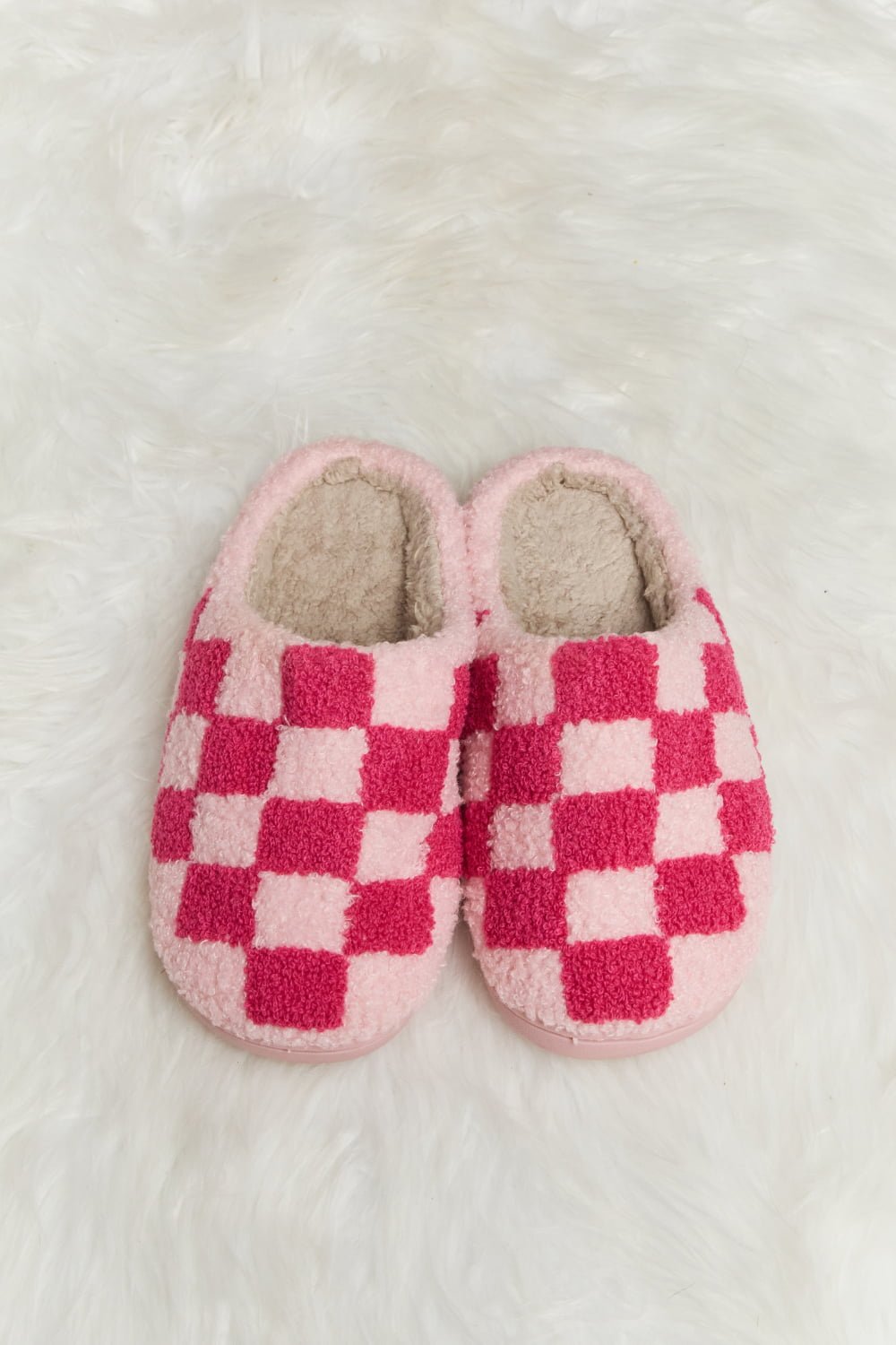 Melody - Checkered Print Plush Slide Slippers