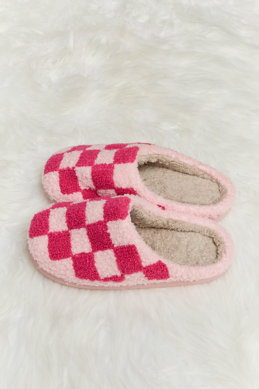 Melody - Checkered Print Plush Slide Slippers