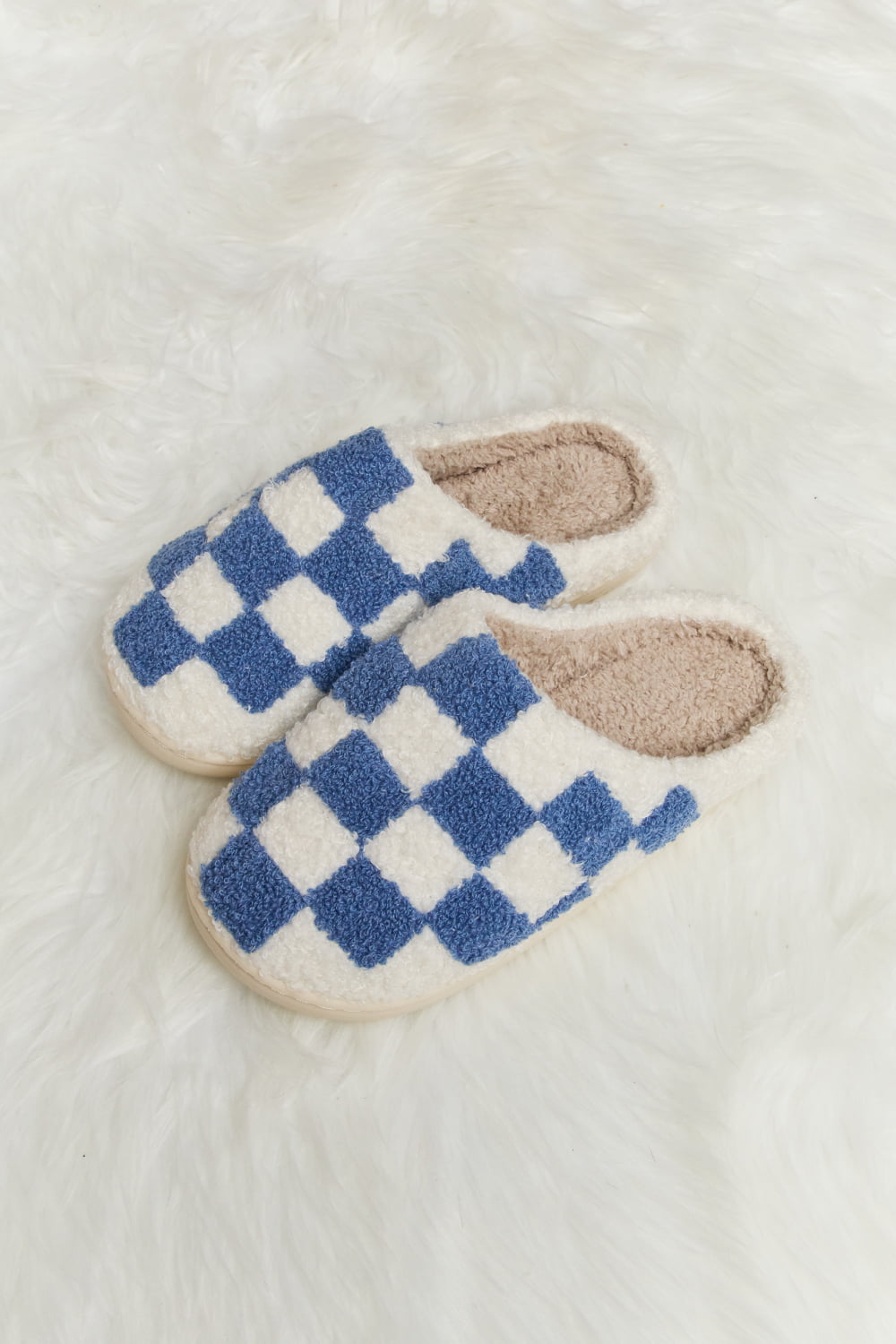 Melody - Checkered Print Plush Slide Slippers