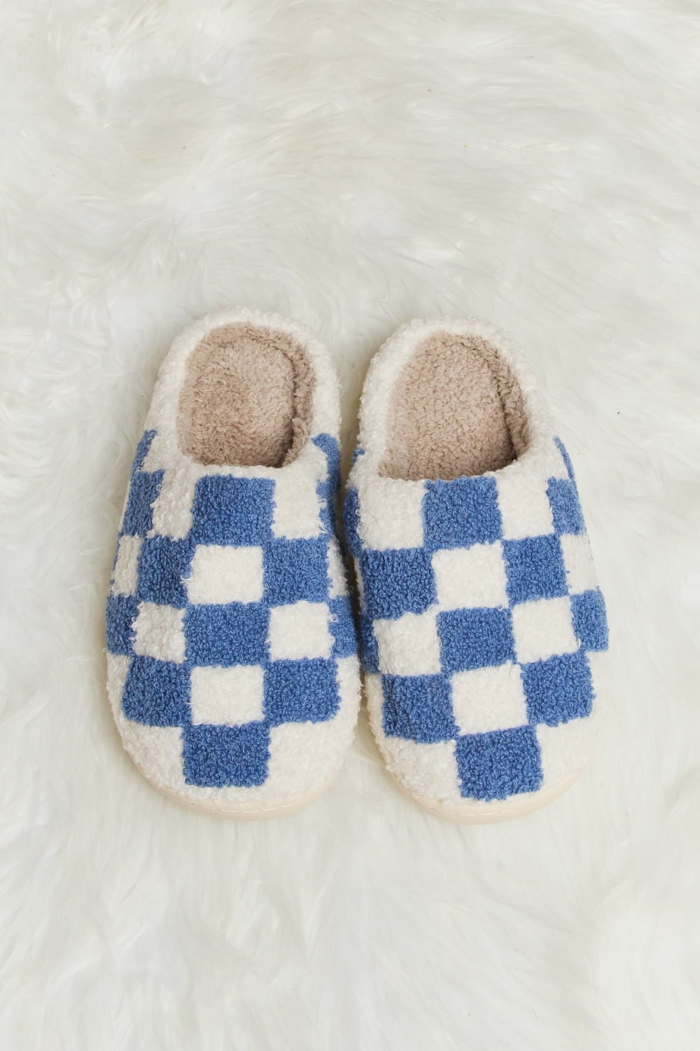 Melody - Checkered Print Plush Slide Slippers