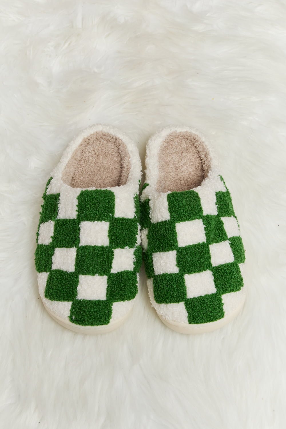 Melody - Checkered Print Plush Slide Slippers