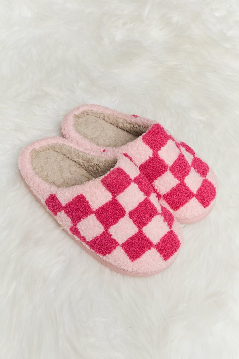 Melody - Checkered Print Plush Slide Slippers