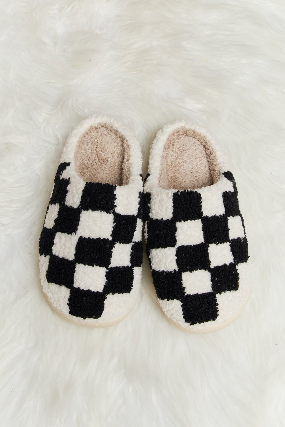 Melody - Checkered Print Plush Slide Slippers