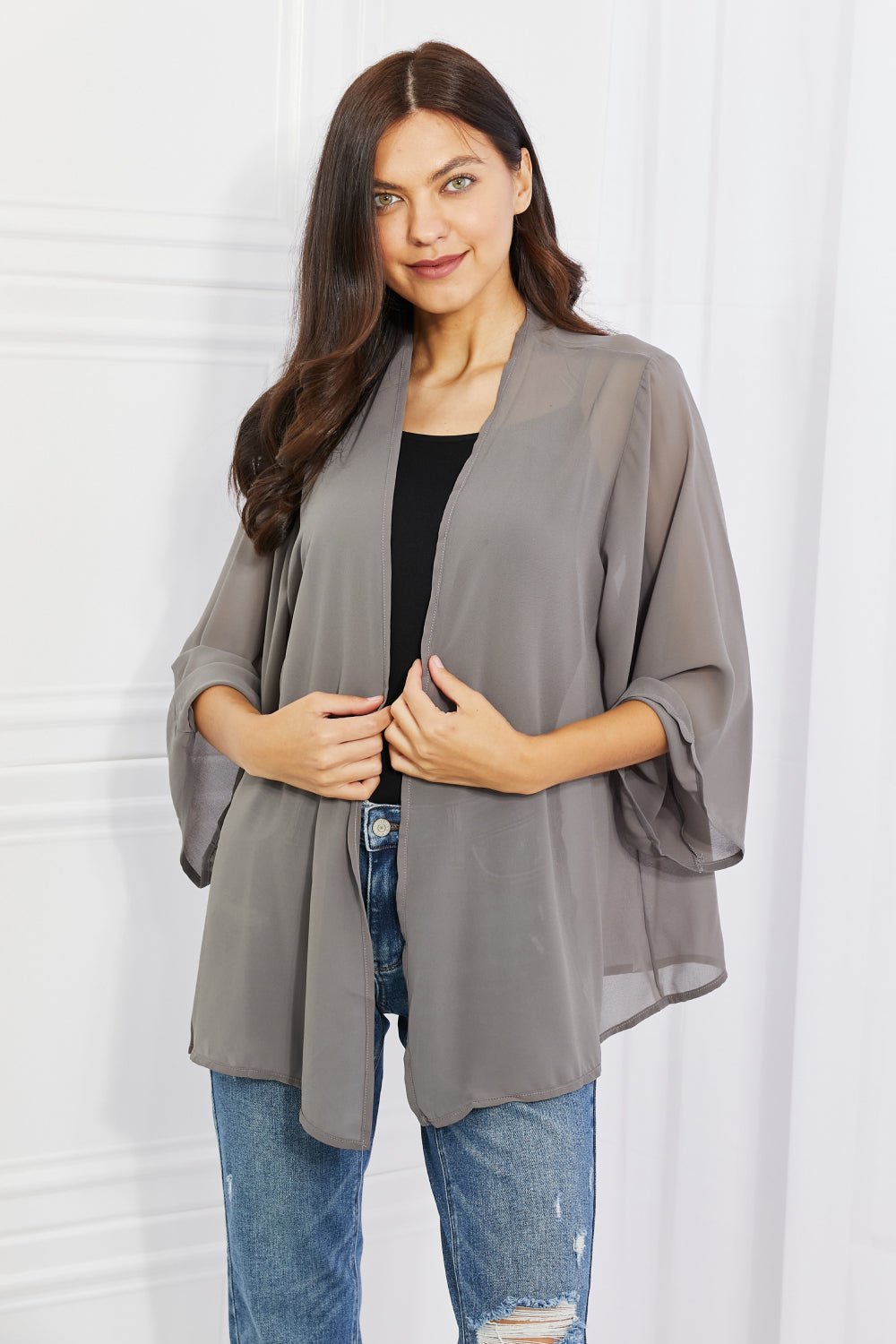 Melody - Chiffon Kimono in Mid Grey