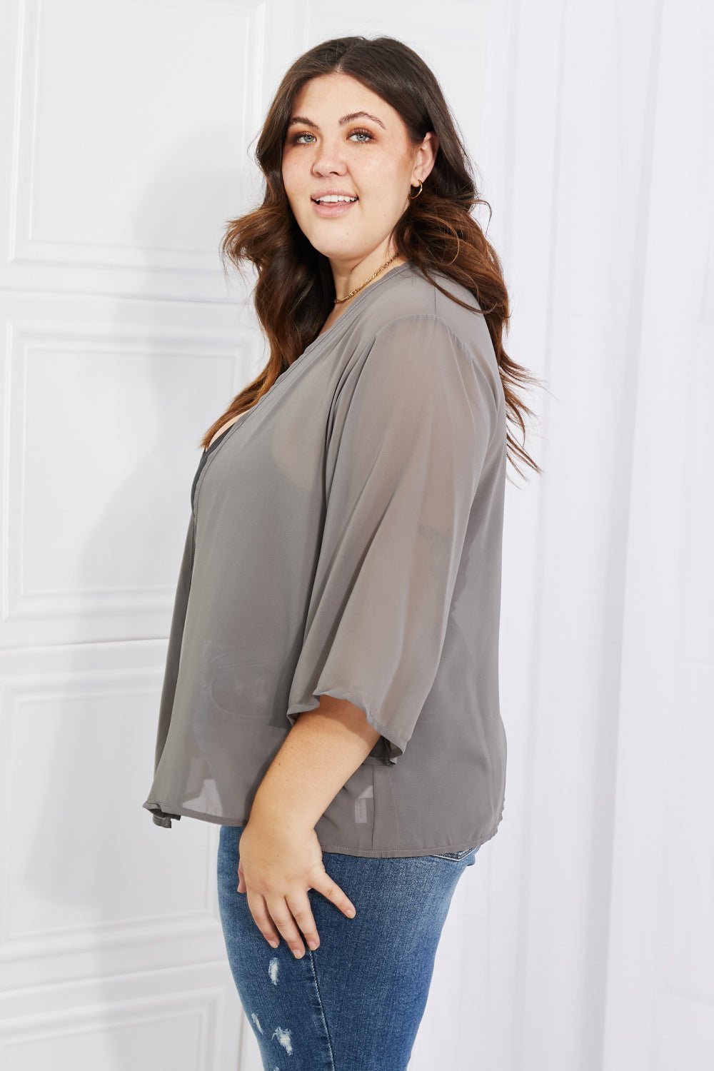 Melody - Chiffon Kimono in Mid Grey