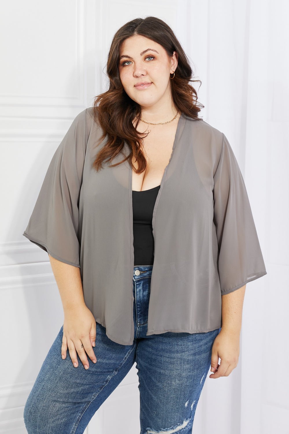 Melody - Chiffon Kimono in Mid Grey