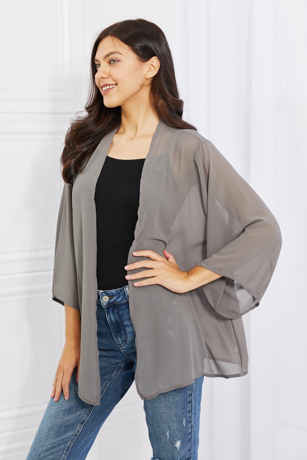 Melody - Chiffon Kimono in Mid Grey