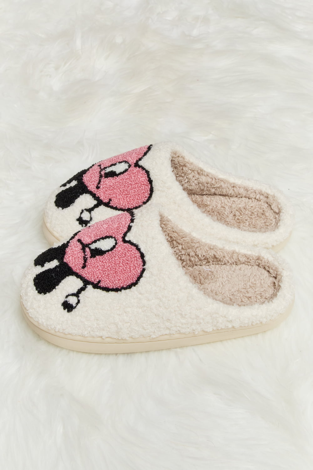 Melody - Love Heart Print Plush Slippers