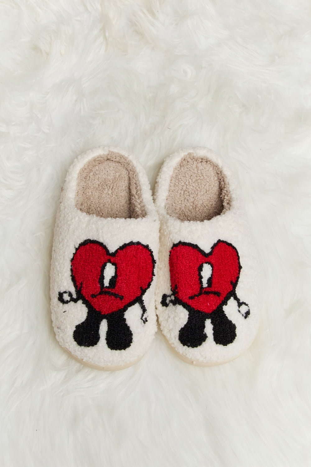 Melody - Love Heart Print Plush Slippers