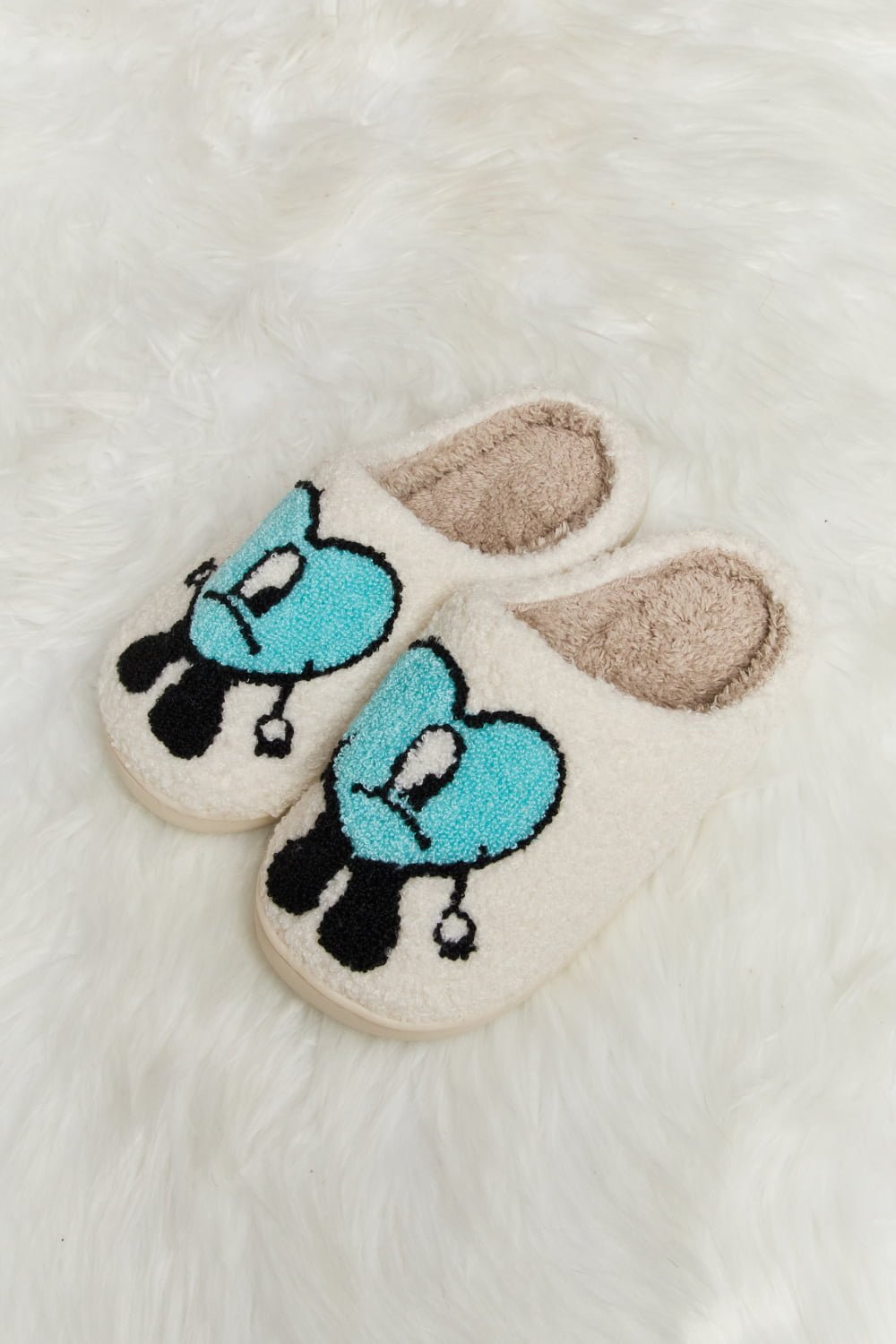 Melody - Love Heart Print Plush Slippers