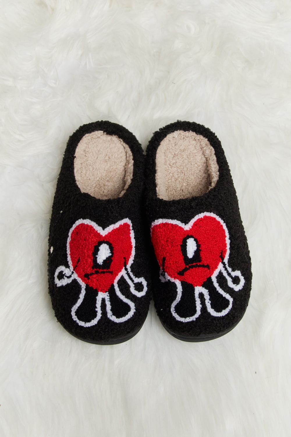 Melody - Love Heart Print Plush Slippers