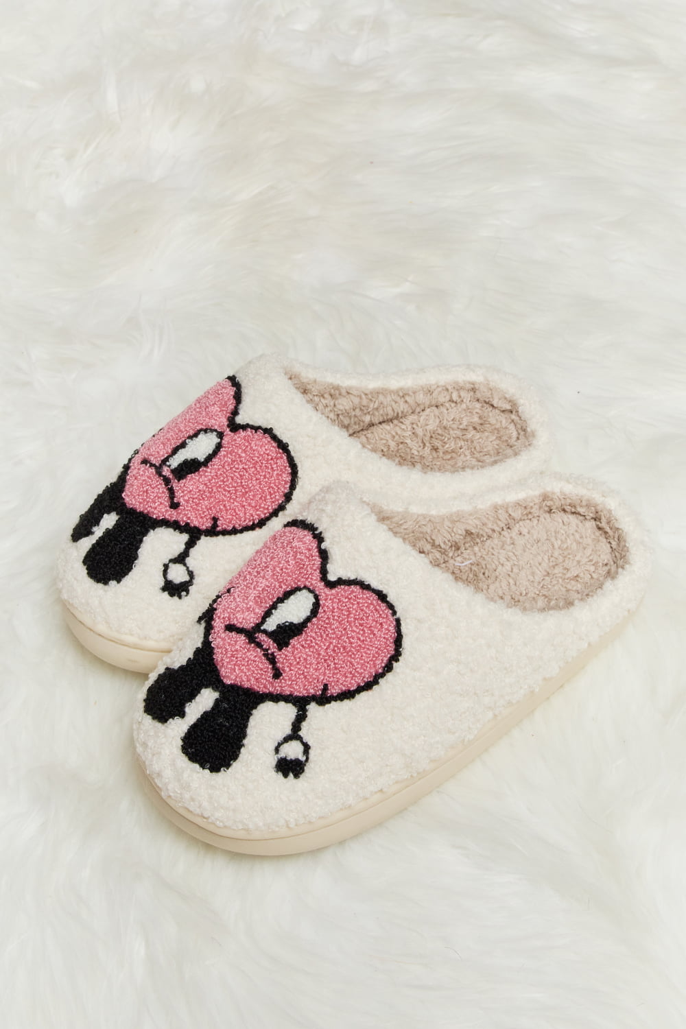 Melody - Love Heart Print Plush Slippers