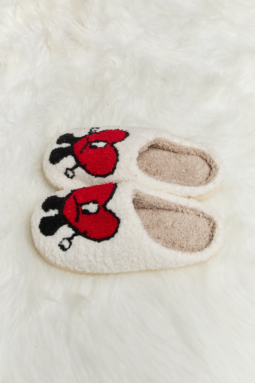 Melody - Love Heart Print Plush Slippers