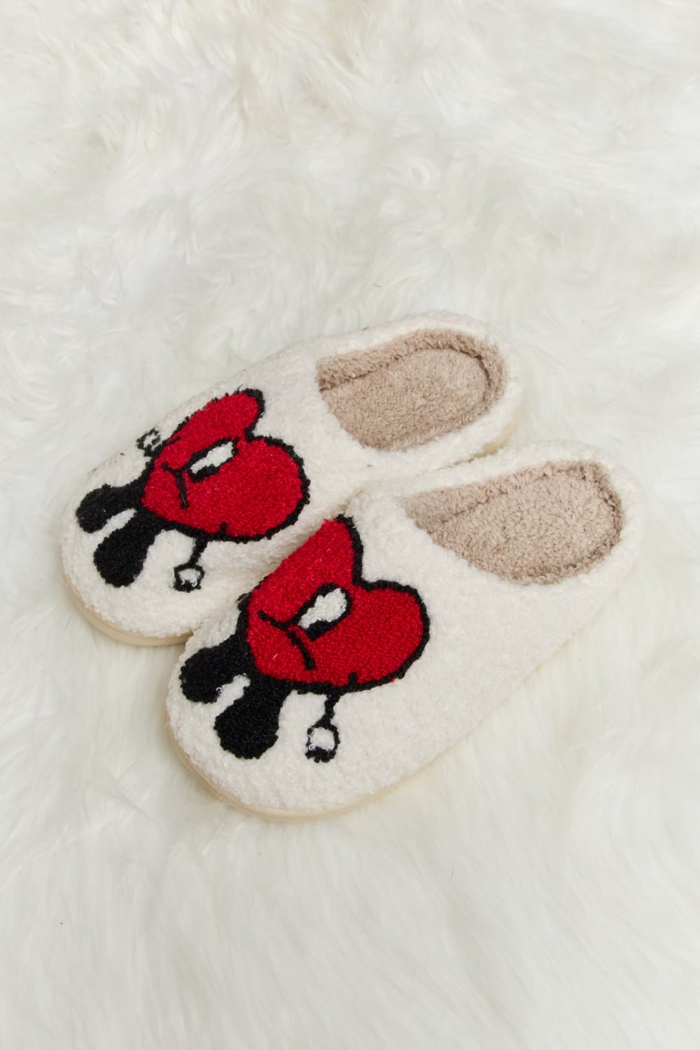 Melody - Love Heart Print Plush Slippers