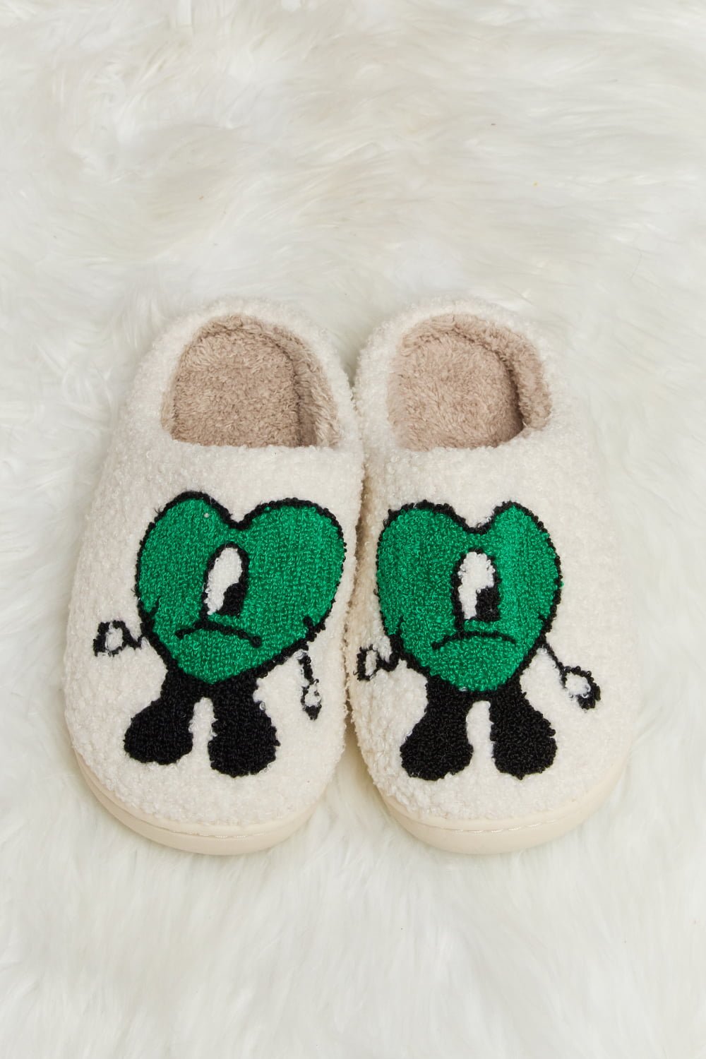 Melody - Love Heart Print Plush Slippers