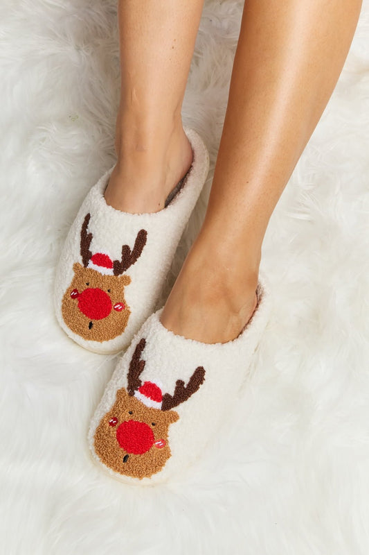 Melody - Rudolph Print Plush Slide Slippers