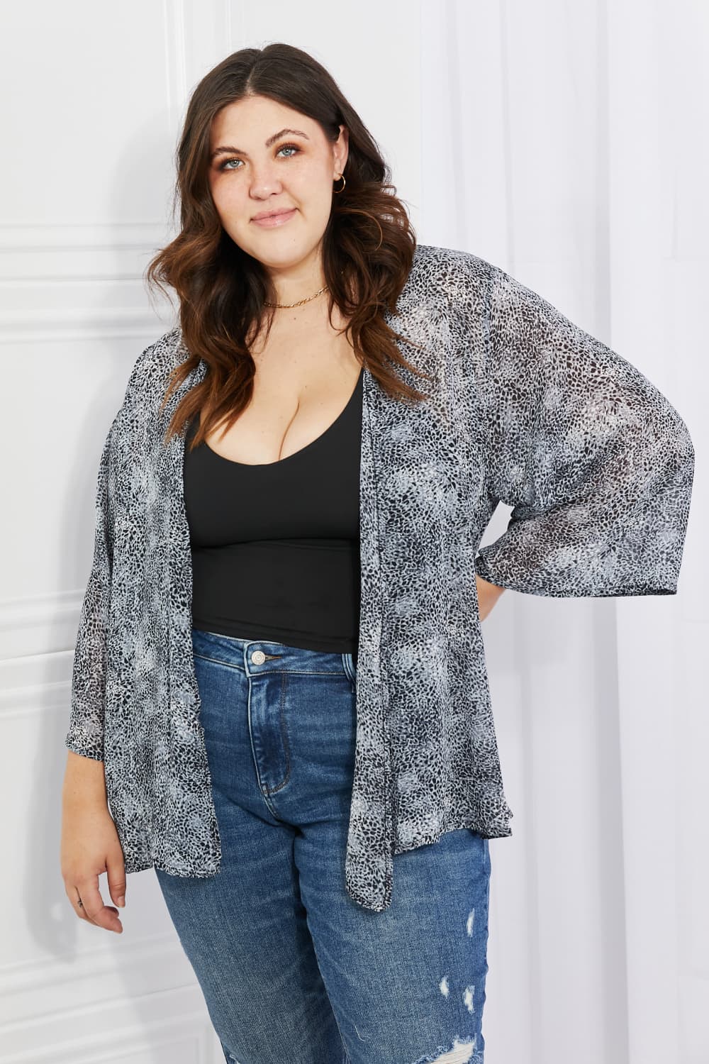 Melody - Snake Print Chiffon Kimono in Black Gray