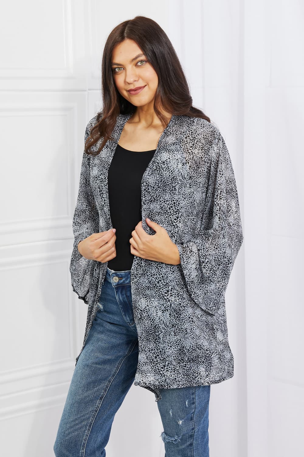 Melody - Snake Print Chiffon Kimono in Black Gray