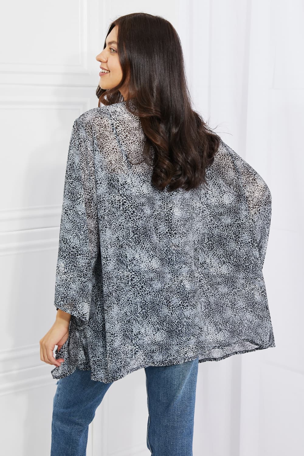 Melody - Snake Print Chiffon Kimono in Black Gray