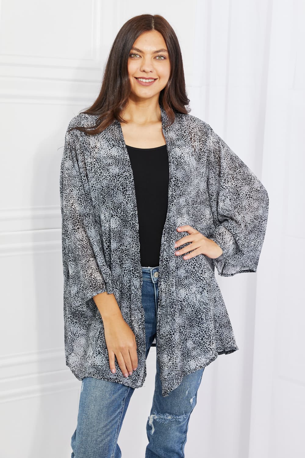 Melody - Snake Print Chiffon Kimono in Black Gray