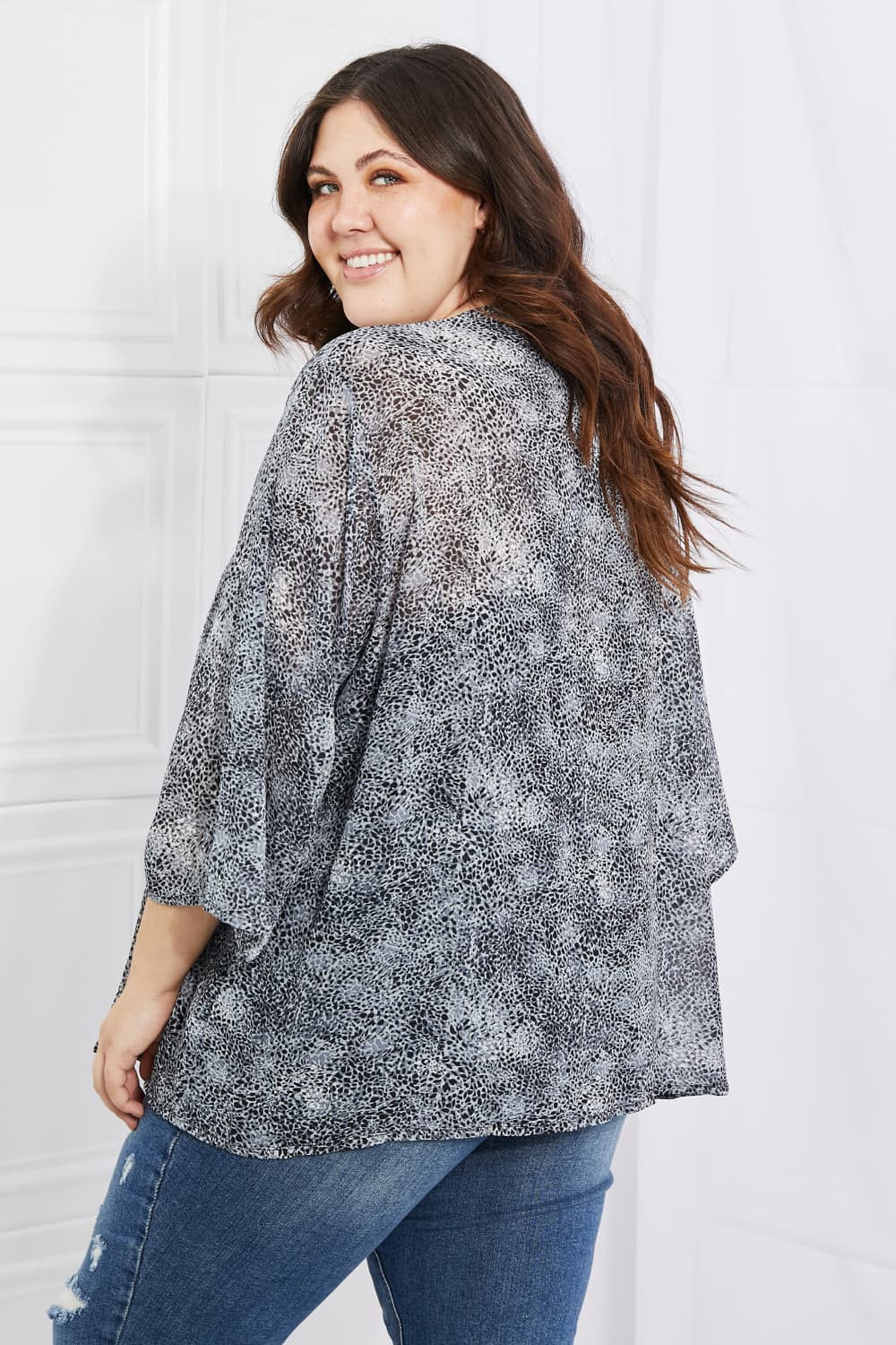 Melody - Snake Print Chiffon Kimono in Black Gray