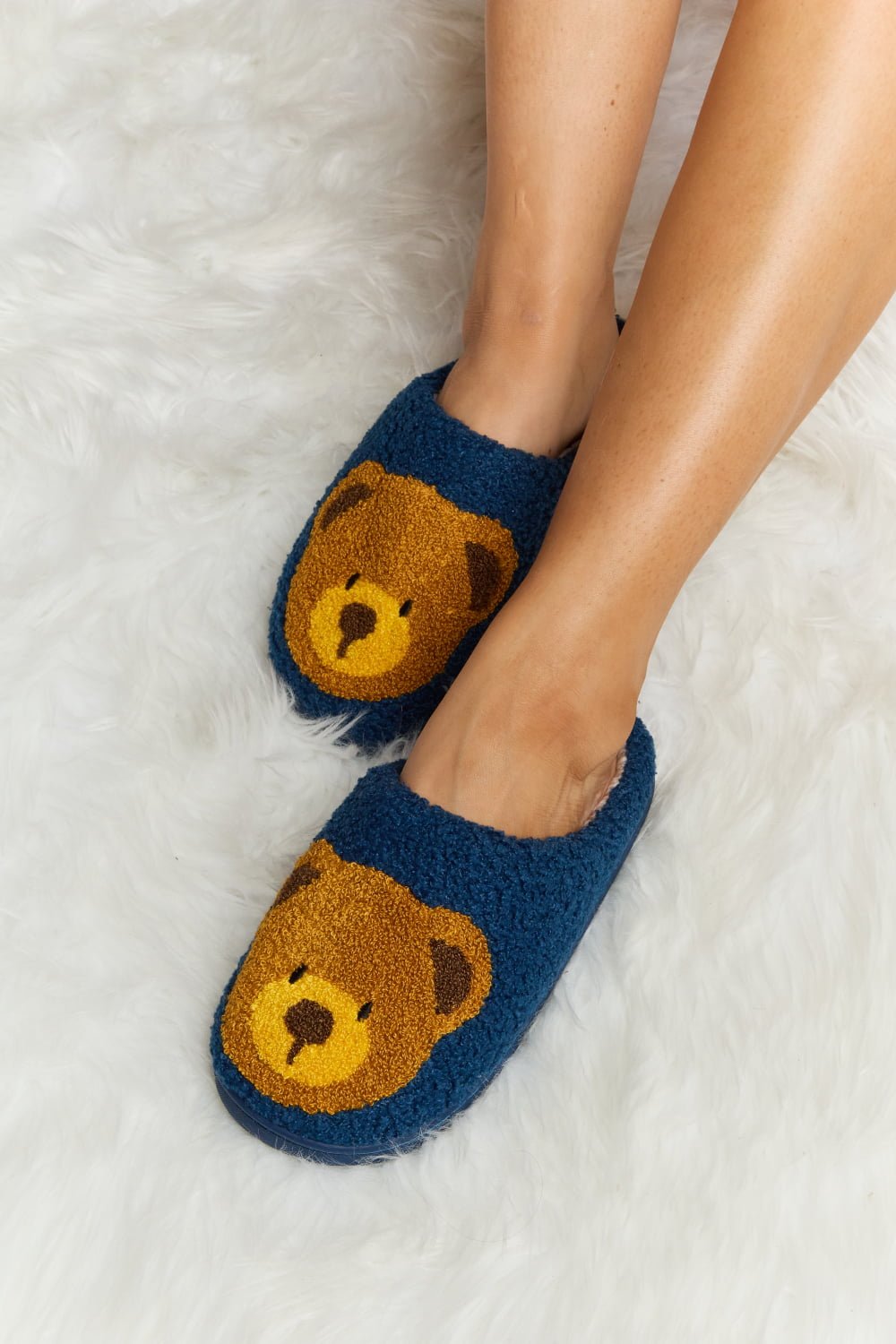 Melody - Teddy Bear Print Plush Slide Slippers