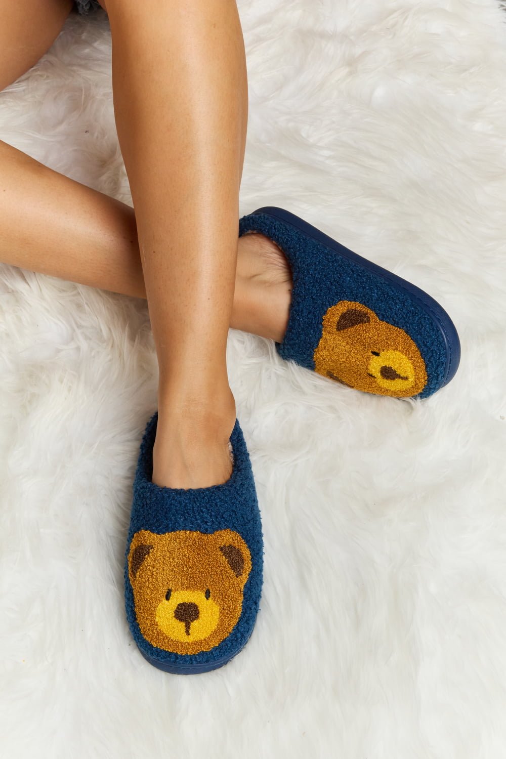 Melody - Teddy Bear Print Plush Slide Slippers