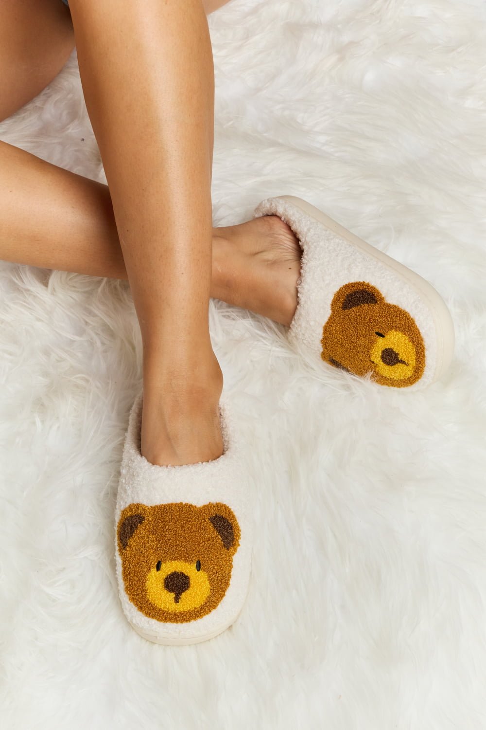 Melody - Teddy Bear Print Plush Slide Slippers