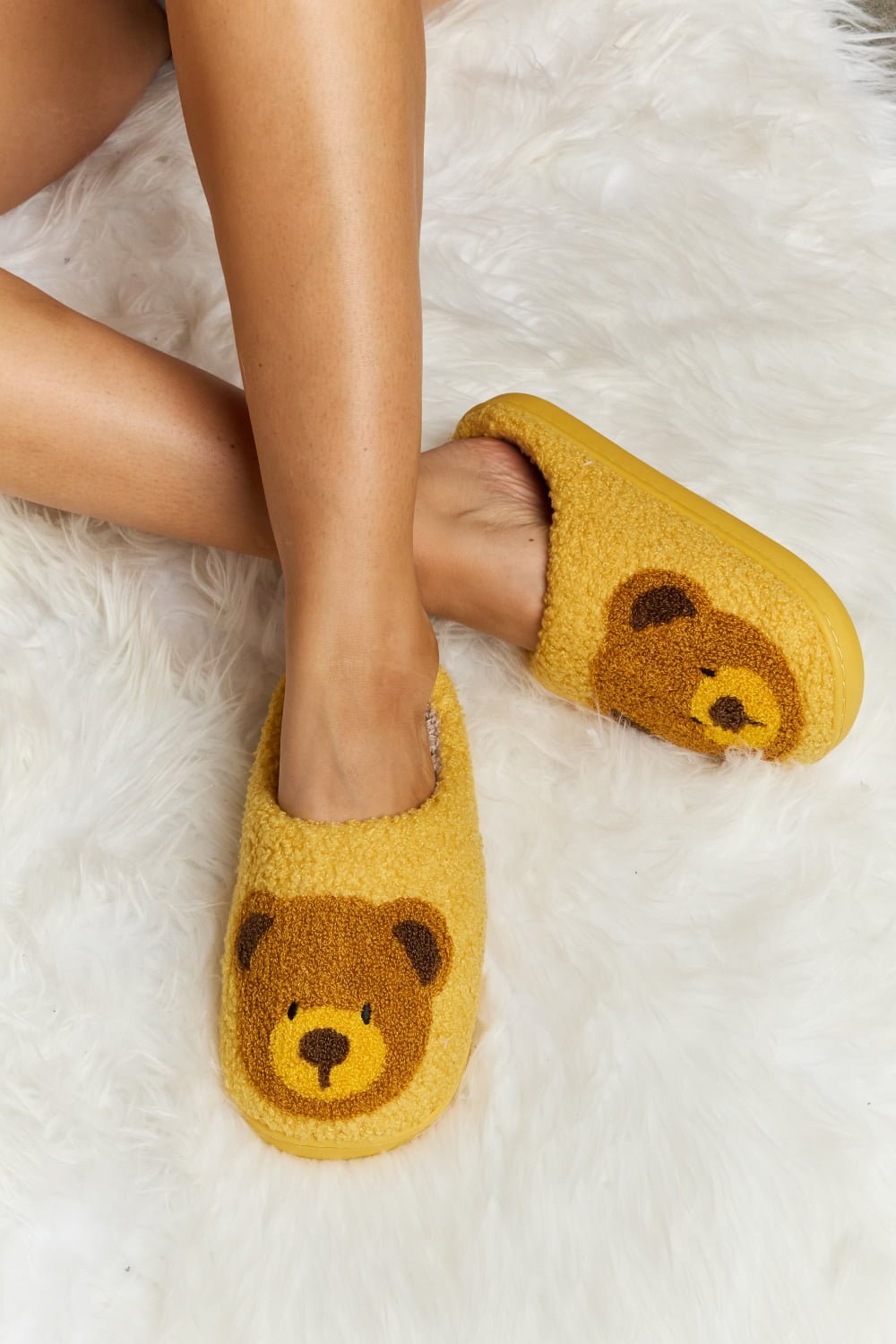 Melody - Teddy Bear Print Plush Slide Slippers