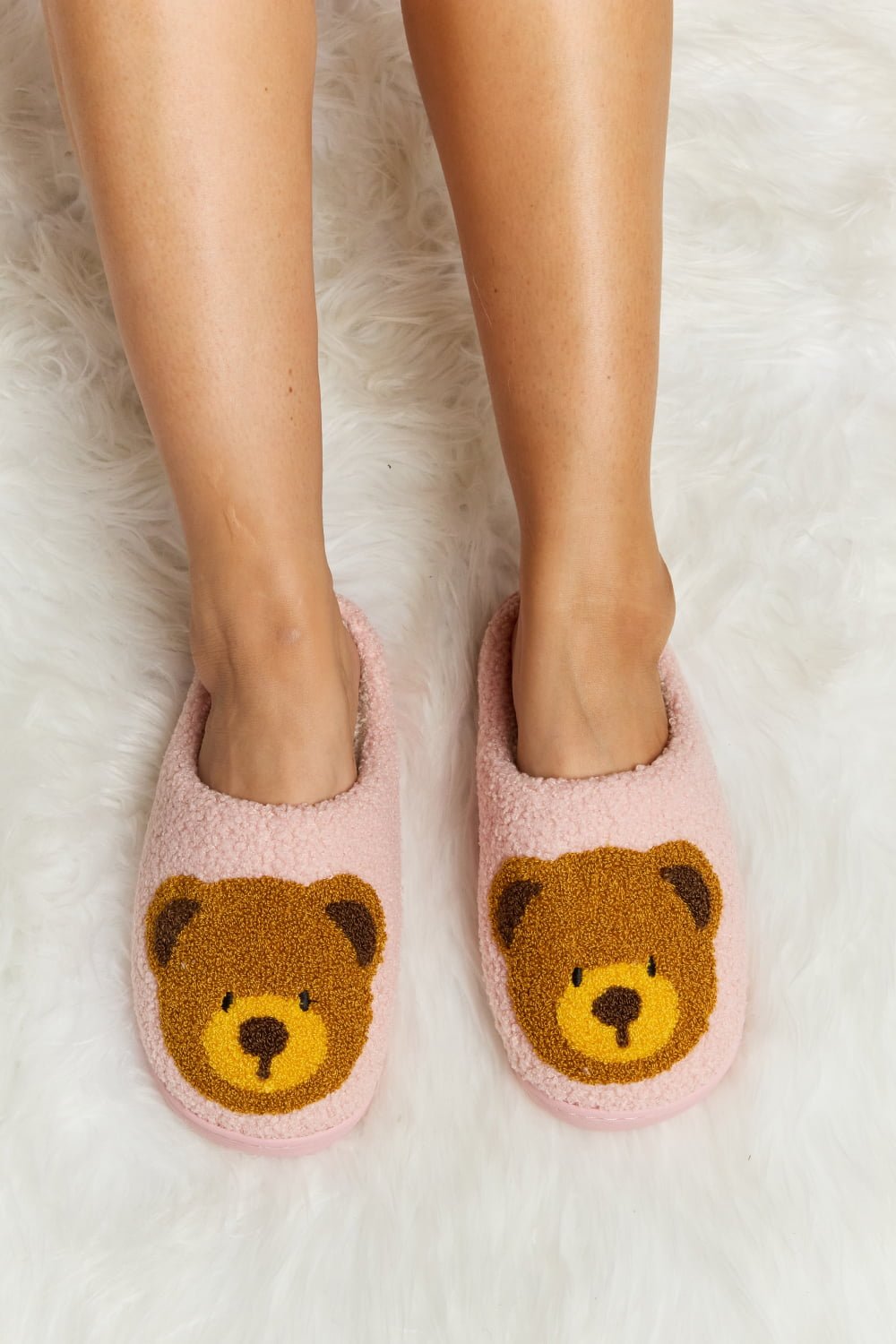 Melody - Teddy Bear Print Plush Slide Slippers