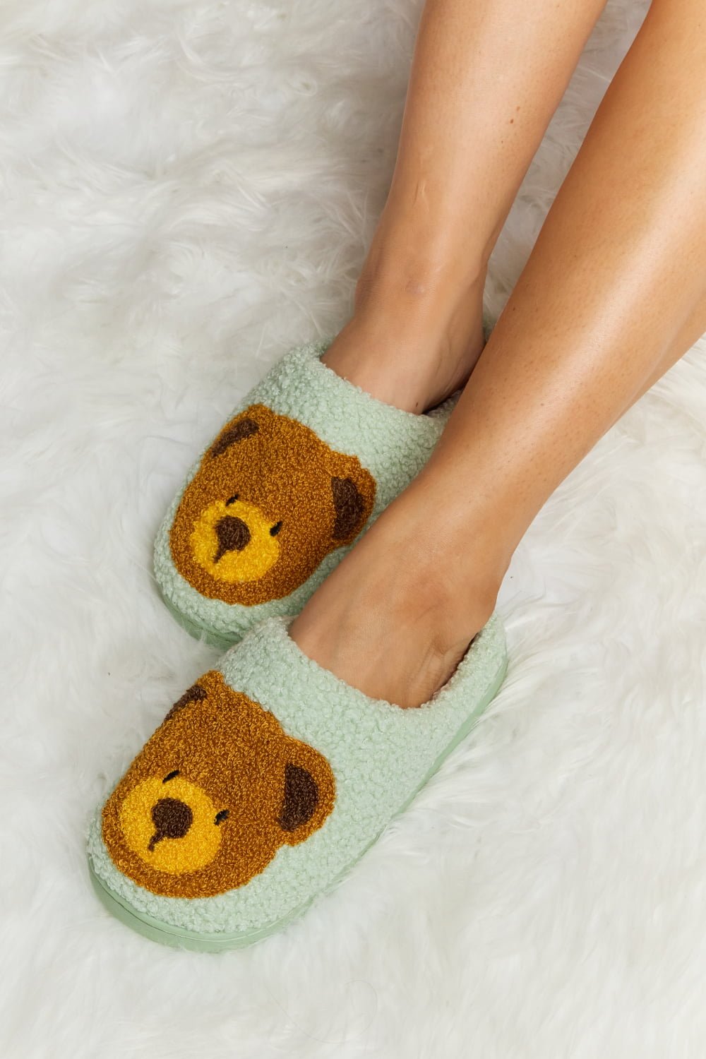 Melody - Teddy Bear Print Plush Slide Slippers