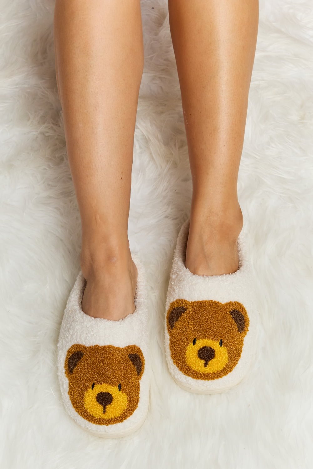 Melody - Teddy Bear Print Plush Slide Slippers