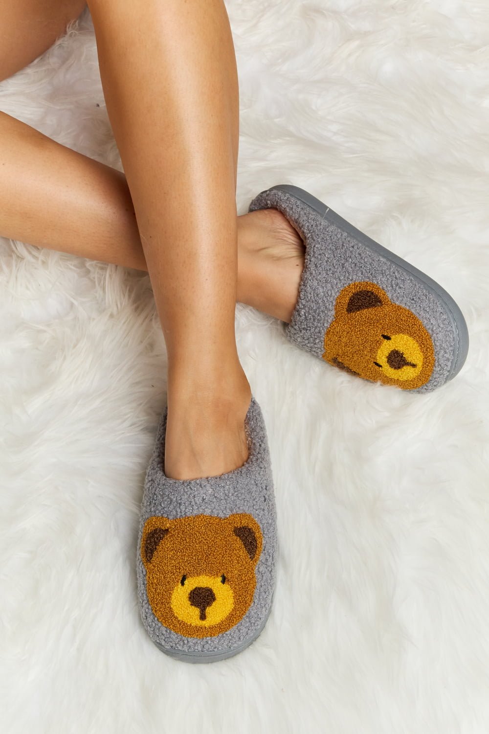 Melody - Teddy Bear Print Plush Slide Slippers