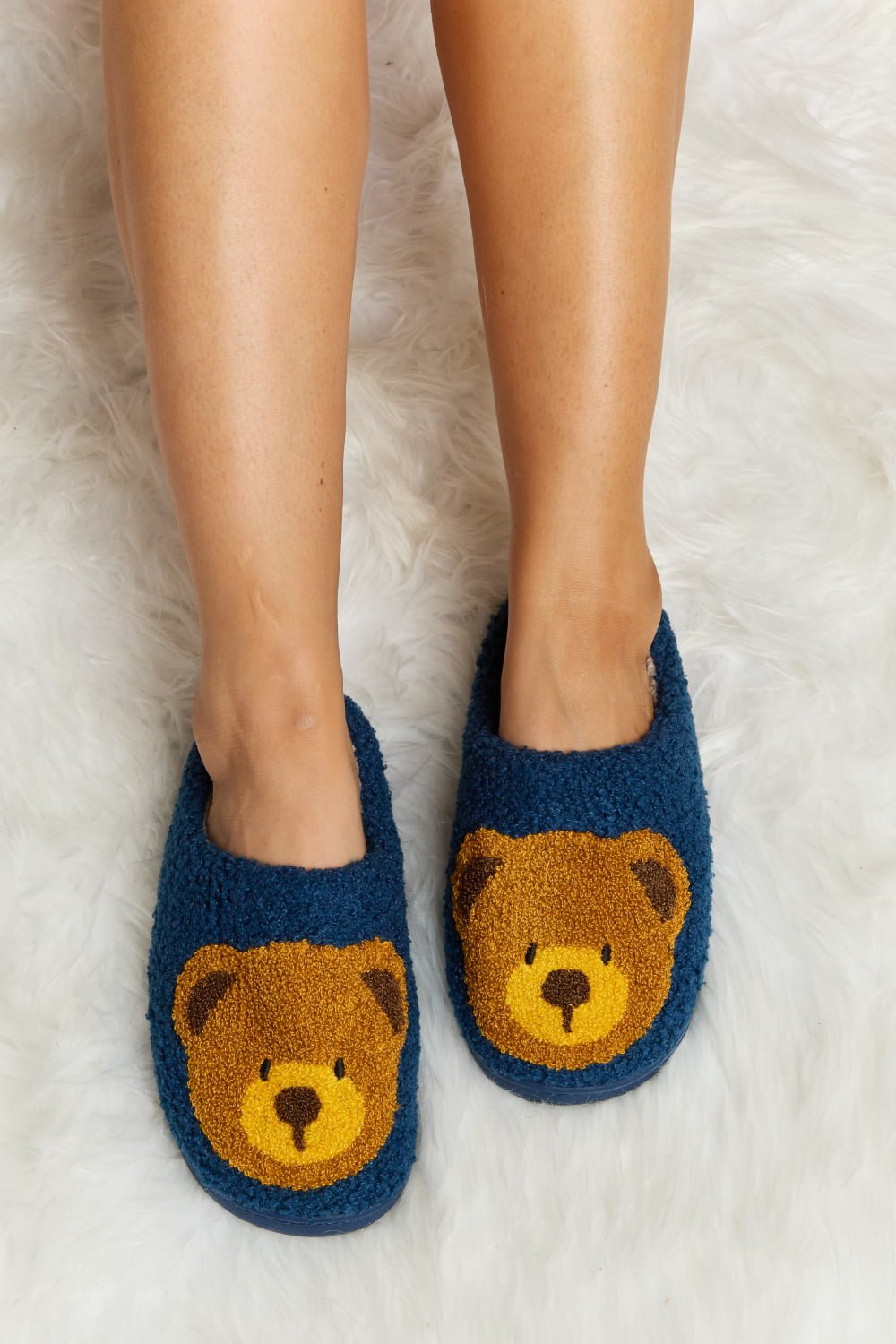 Melody - Teddy Bear Print Plush Slide Slippers