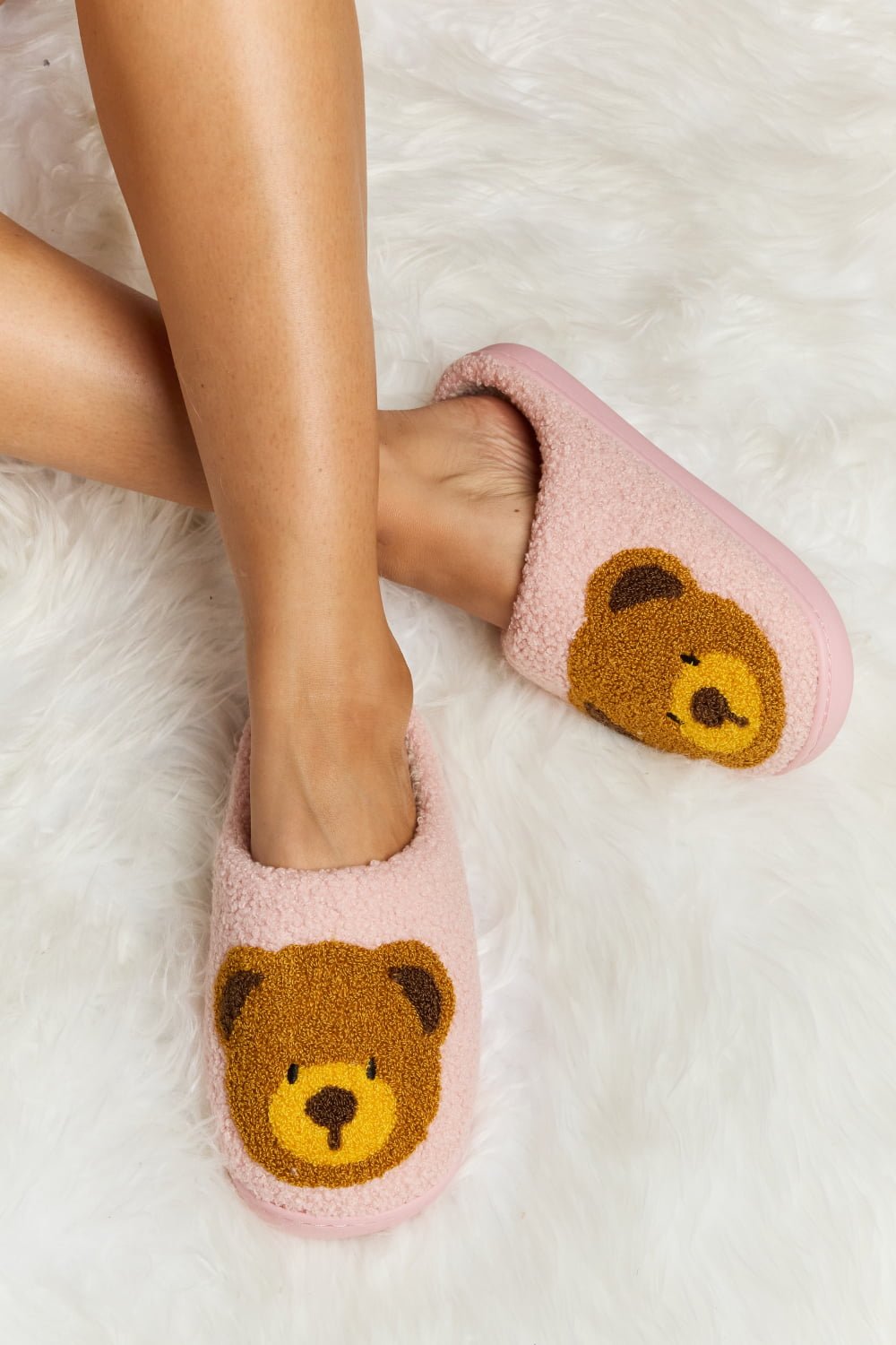 Melody - Teddy Bear Print Plush Slide Slippers