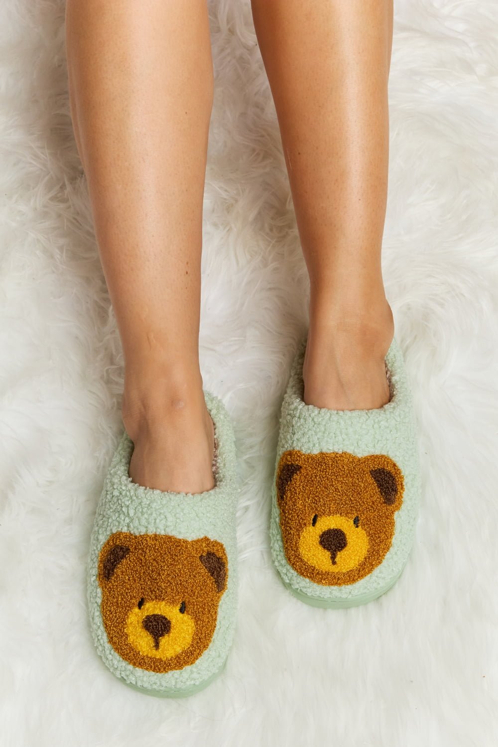 Melody - Teddy Bear Print Plush Slide Slippers