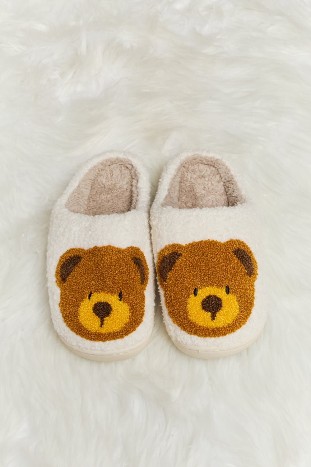 Melody - Teddy Bear Print Plush Slide Slippers