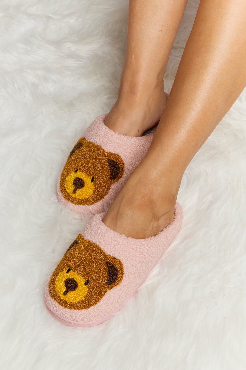 Melody - Teddy Bear Print Plush Slide Slippers